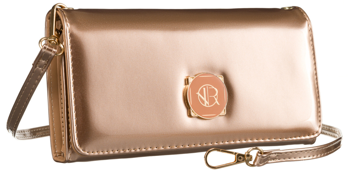 Portfel Damski Rovicky (PL) Skóra Włoska Poziomy z Funkcją Torebki R-MW-01-6052 ZŁOTY 21 x 11 x 4 [cm]