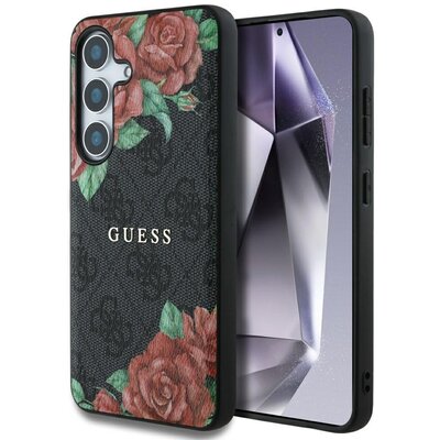 Etui GUESS Leather 4G Flowers Print Metal Classic Logo MagSafe do Samsung Galaxy S25 Czarny