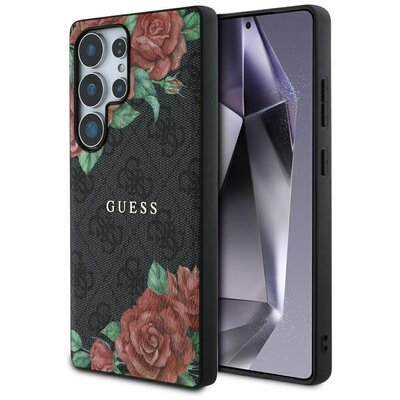 Etui GUESS Leather 4G Flowers Print Metal Classic Logo MagSafe do Samsung Galaxy S25 Ultra Czarny