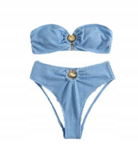 PRĄŻKOWANY DWUCZĘŚCIOWY STRÓJ KĄPIELOWY BEZ RAMIĄCZEK BANDEAU BIKINI SET S