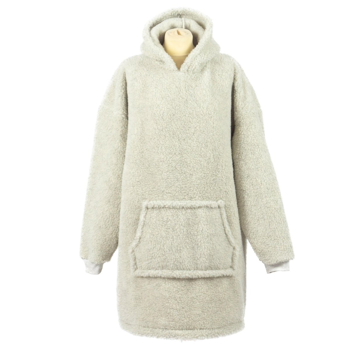 Bluza wełniana merynos szara jasna Uniwersalna Hoodie z kapturem i dużą kieszenią