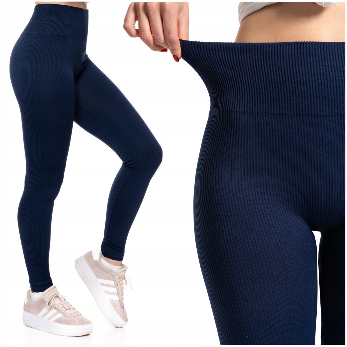 LEGGINSY PRĄŻKOWANE Damskie Getry Wysoki Stan MORAJ Kryjące Prążek S/M