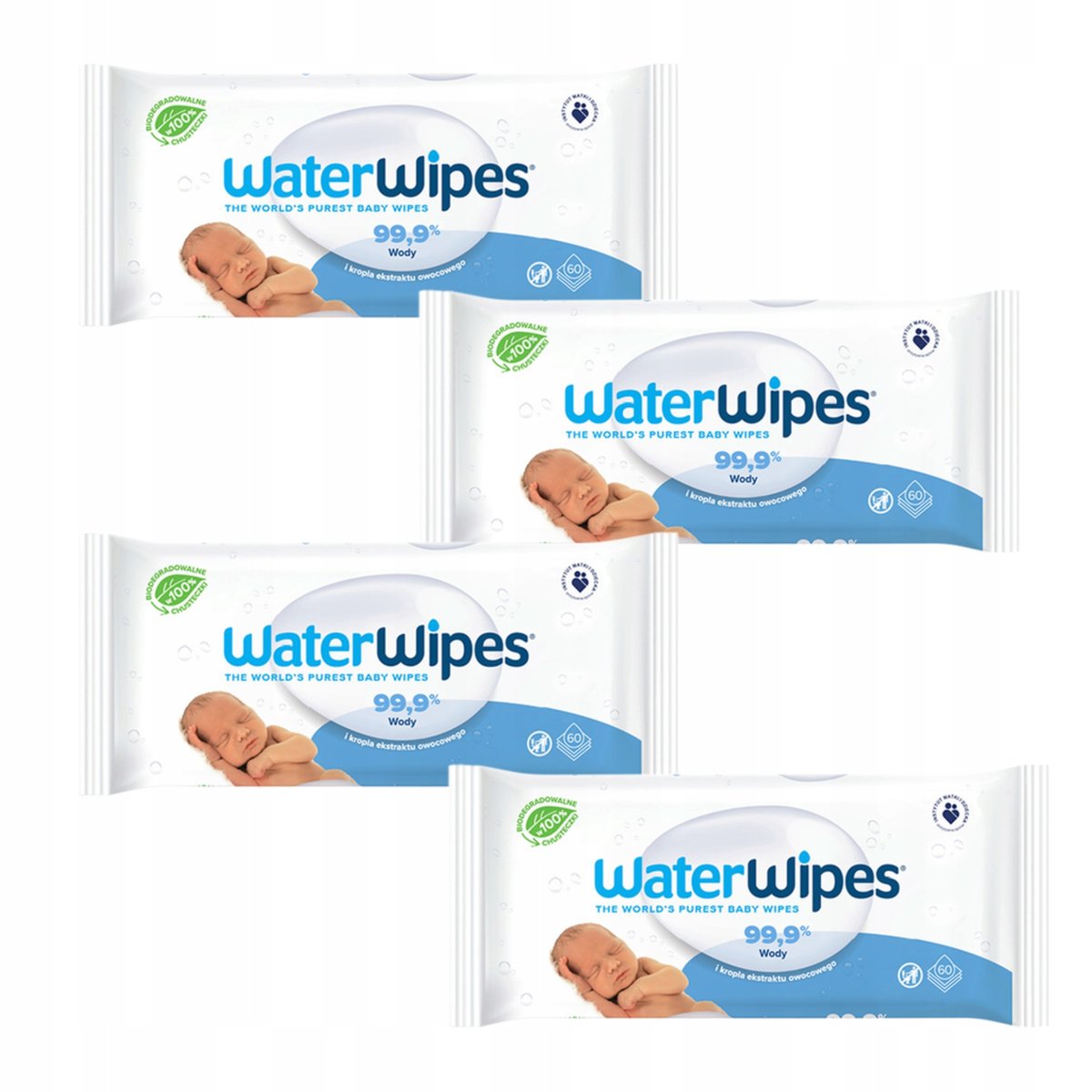 Chusteczki mokre dla DZIECI WaterWipes BIO ZESTAW 4 OPAKOWANIA 4x60 szt