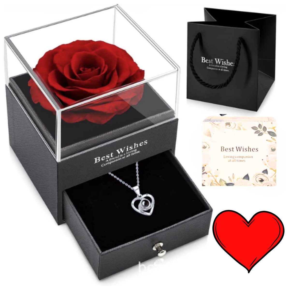WIECZNA RÓŻA W SZKATUŁCE NASZYJNIK Z HOLOGRAMEM PREZENT NA WALENTYNKI