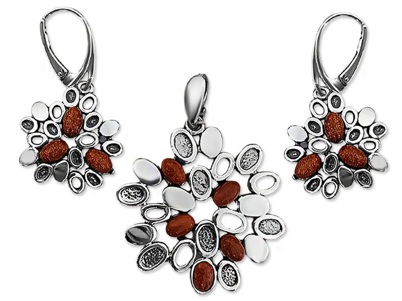 Srebrny komplet biżuterii 925 brokatowe kamienie 11,3g