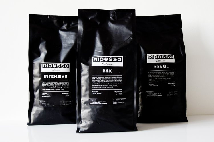 Zestaw degustacyjny: świeżo palona riposso exclusive: brasil, intensive i b&k (3x250g), riposso, 1067