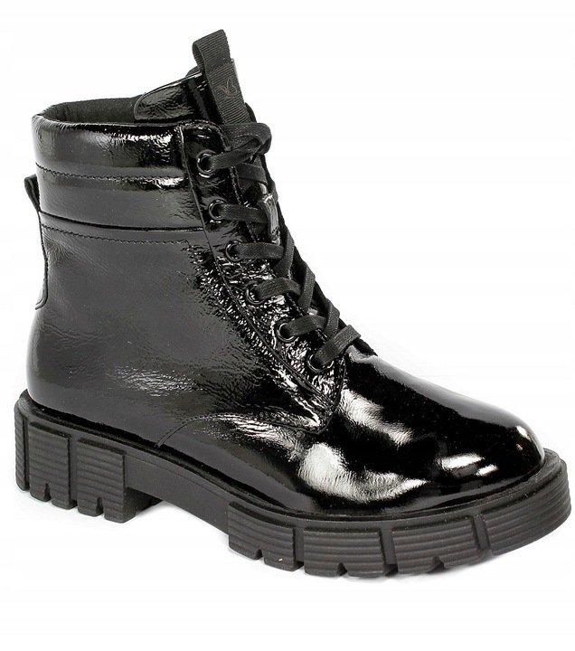 BOTKI CAPRICE 9-25252 CZARNE TRAPERY WORKERY SKÓRA LAKIEROWANA MODNE R.38