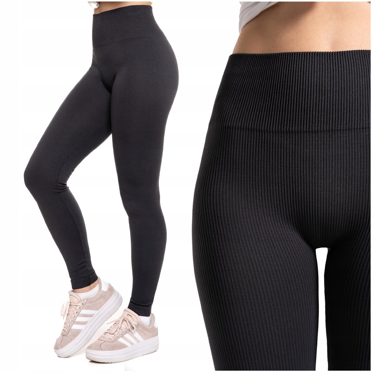 LEGGINSY PRĄŻKOWANE Damskie Getry Wysoki Stan MORAJ Kryjące Prążek S/M