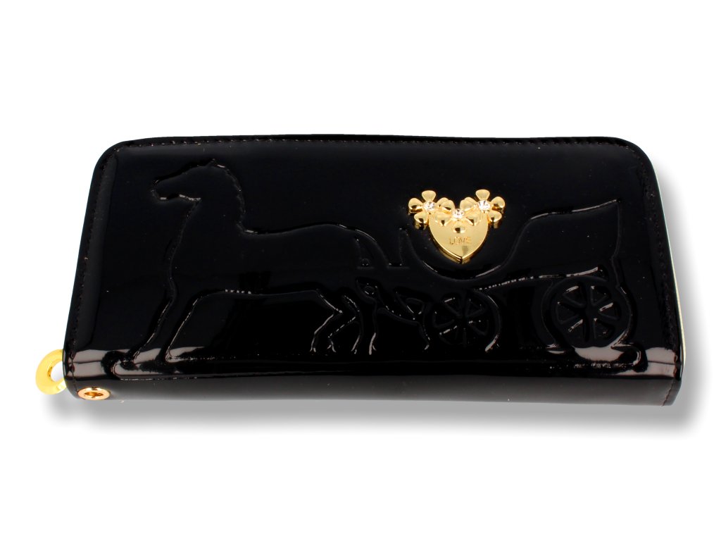 Czarny lakierowany duży damski portfel