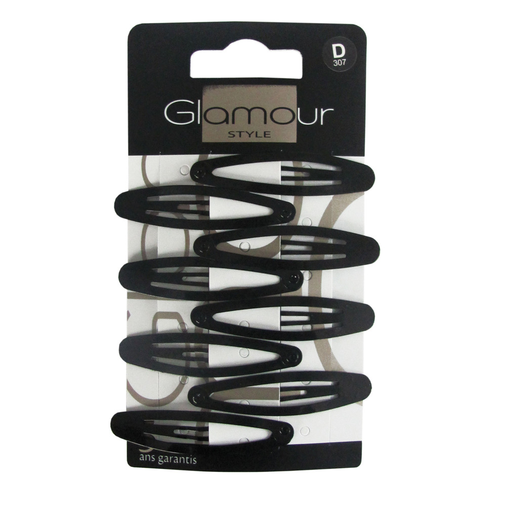 Glamour Owalne spinki do włosów Czarne 8szt