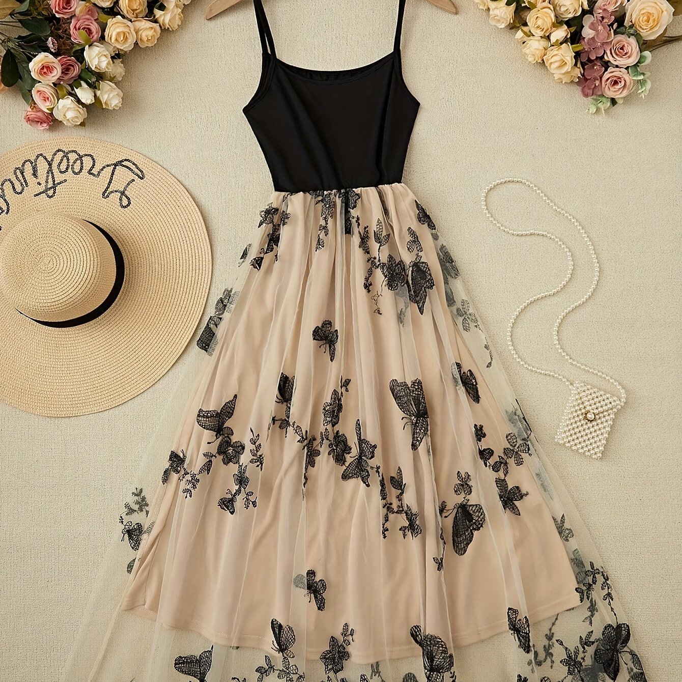 TEMU damska sukienka bez rękawów z koronkowym haftem od eleganckiej marki