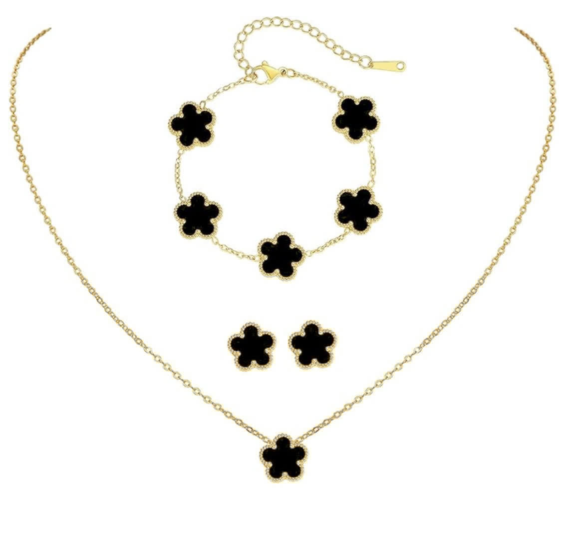 Komplet biżuterii złotej stal chirurgiczna naszyjnik bransoletka kolczyki