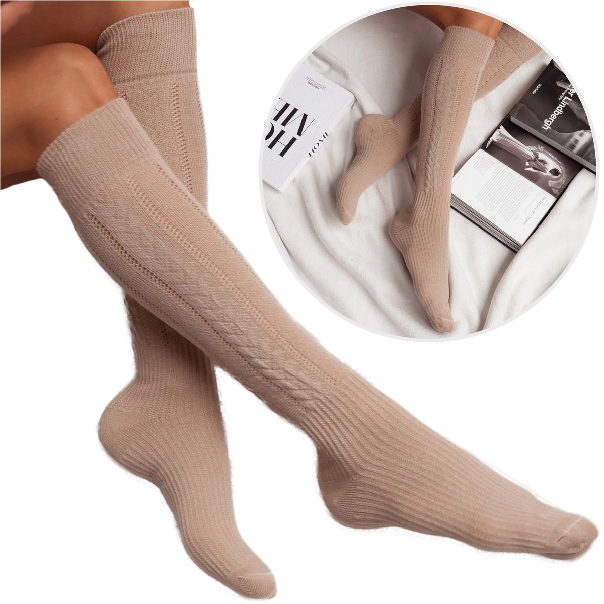 Podkolanówki Damskie Ażurowe Warkocz 0330.002 Beżowy-37-41