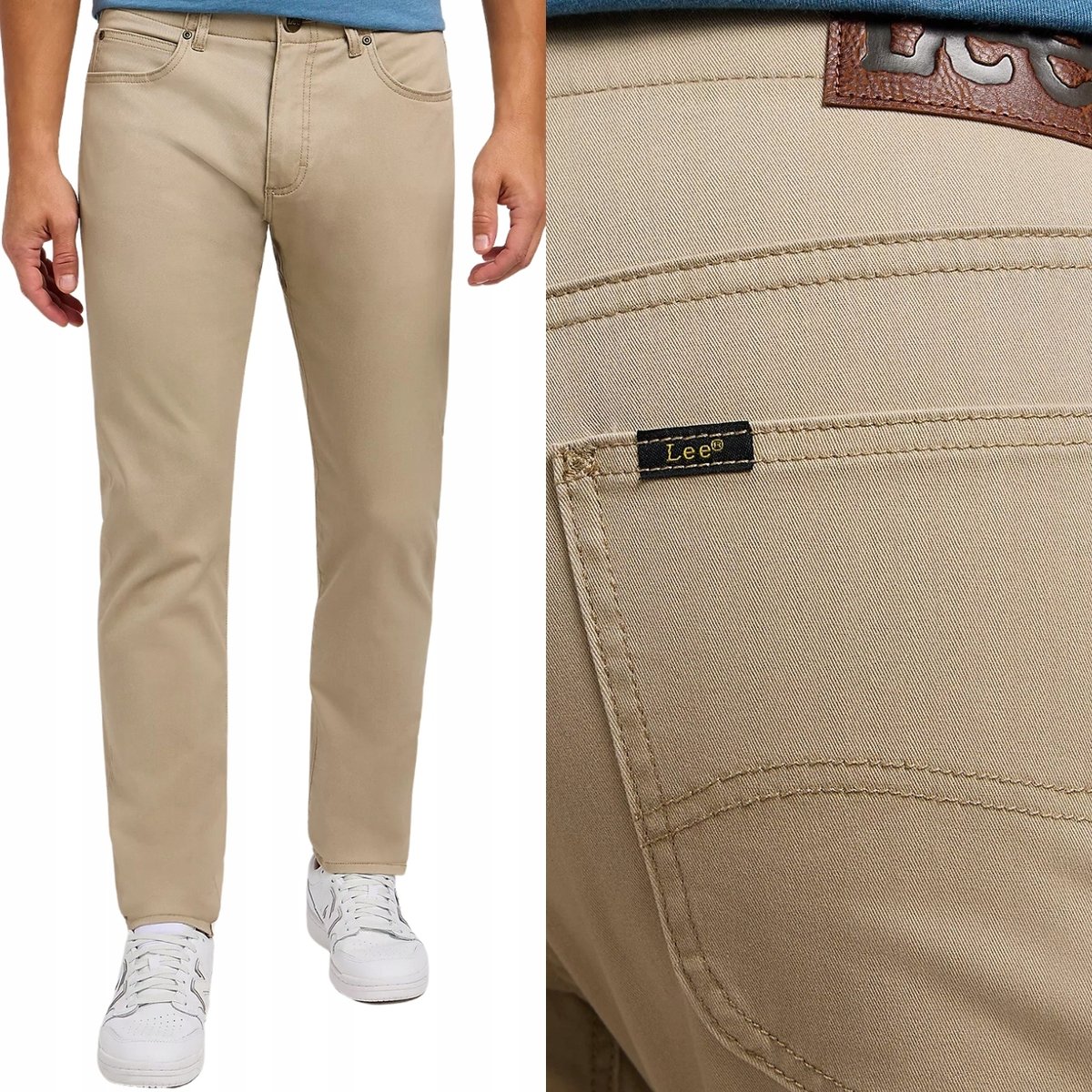 Lee SLIM FIT MVP Extreme Motion WYGODNE BEŻOWE SPODNIE MATERIAŁOWE W30 L32