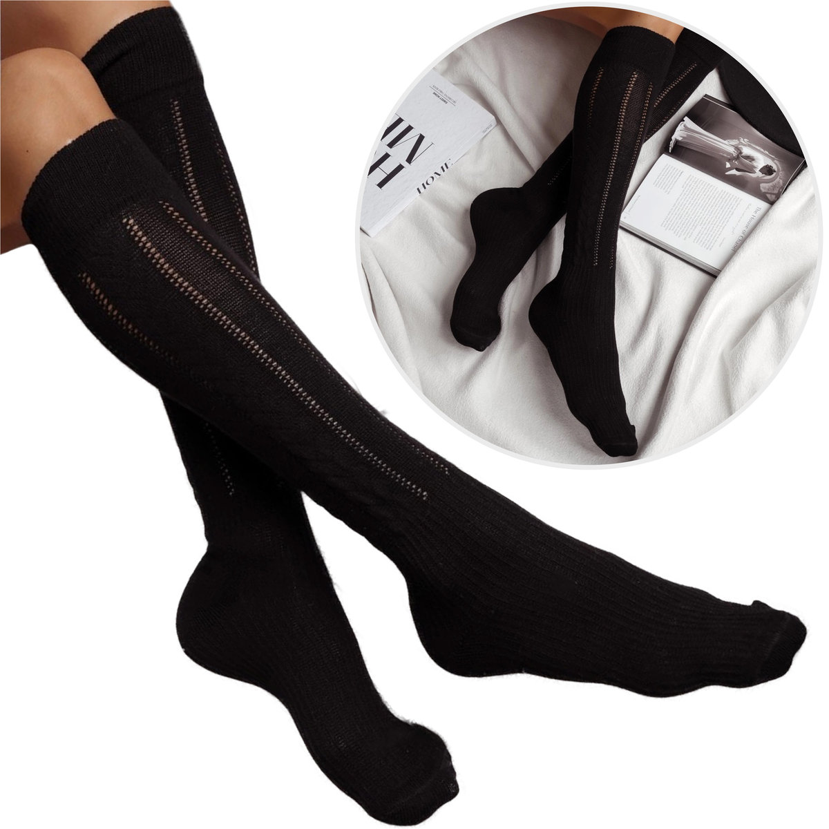 Podkolanówki Damskie Ażurowe Warkocz 0330.002 Czarny-37-41