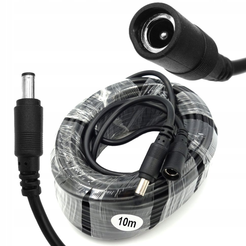 KABEL PRZEDŁUŻACZ zasilania zasilacza DC kabel Wtyk Gniazdo 10m 2,1/5,5mm