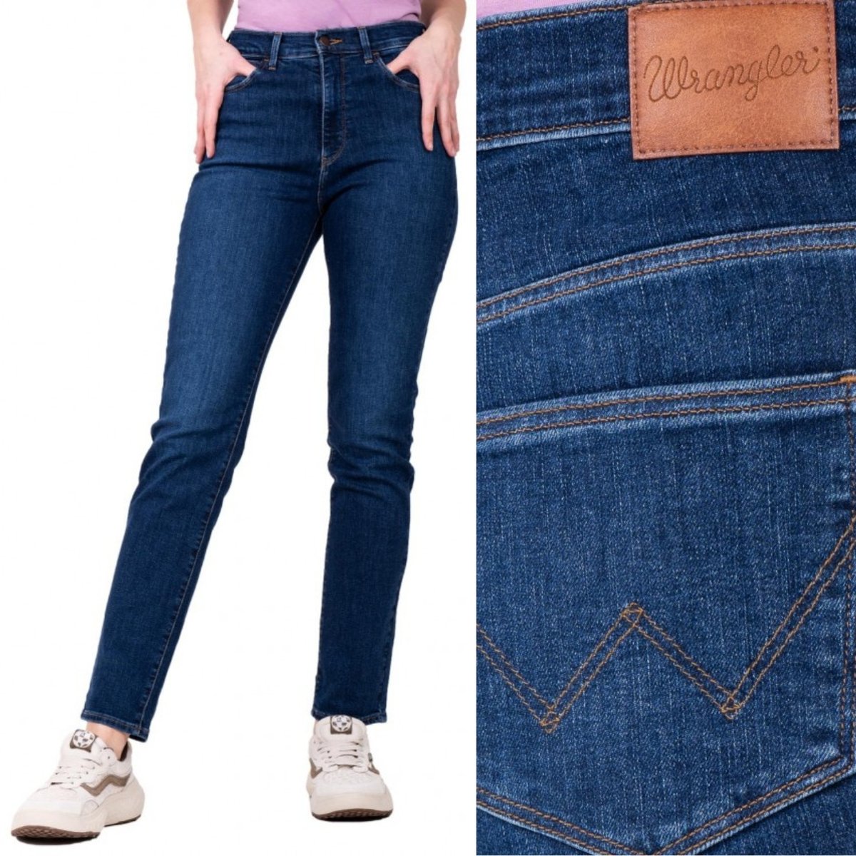 Wrangler SLIM Evie DOPASOWANE PROSTE WYSOKI STAN CIEMNY DżINS W28 L32