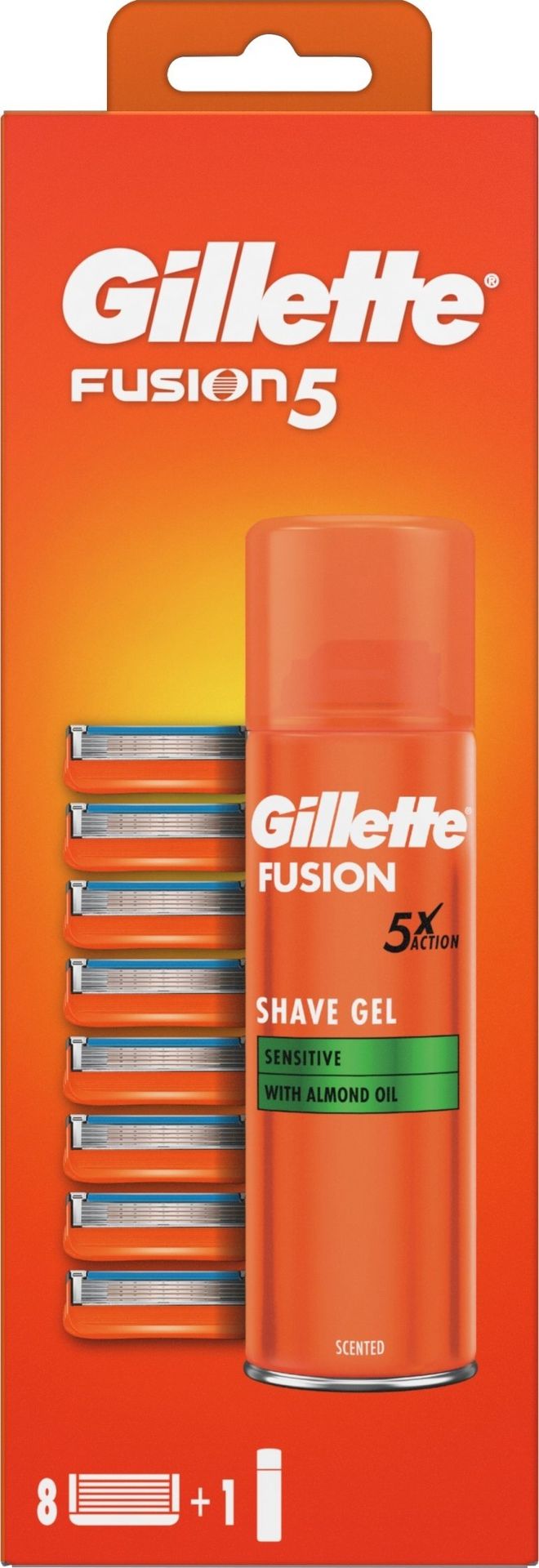 Gillette Gillette Fusion5 Skutimosi Peiliukai, 8 vnt + Fusion gelis 200ml
