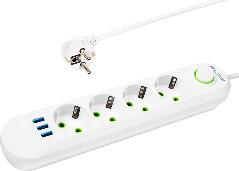 Blow 98-225# Przedłużacz sieciowy ps-450 4-gniazda 3xusb 5m biały 2x1mm