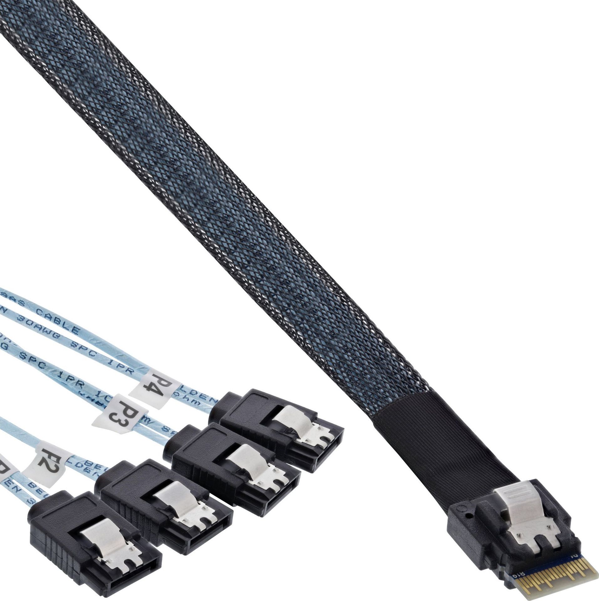 InLine InLine® Slim SAS cable, SFF-8654 to 4x SATA 7-pin, 12Gb/s, 1m