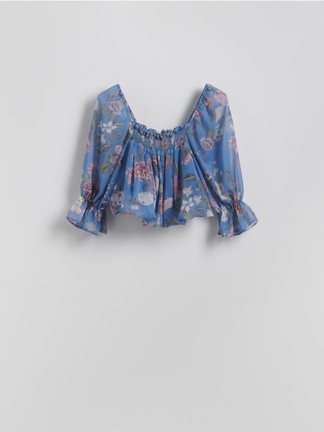 Reserved - Wzorzysta bluzka z falbankami - wielobarwny