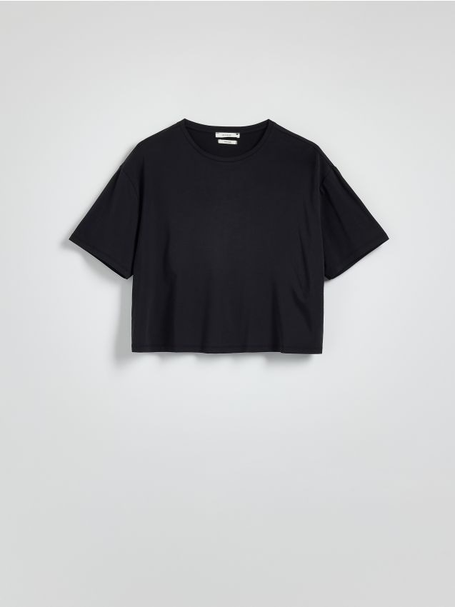 Reserved - Krótki t-shirt z modalem - ciemnoszary