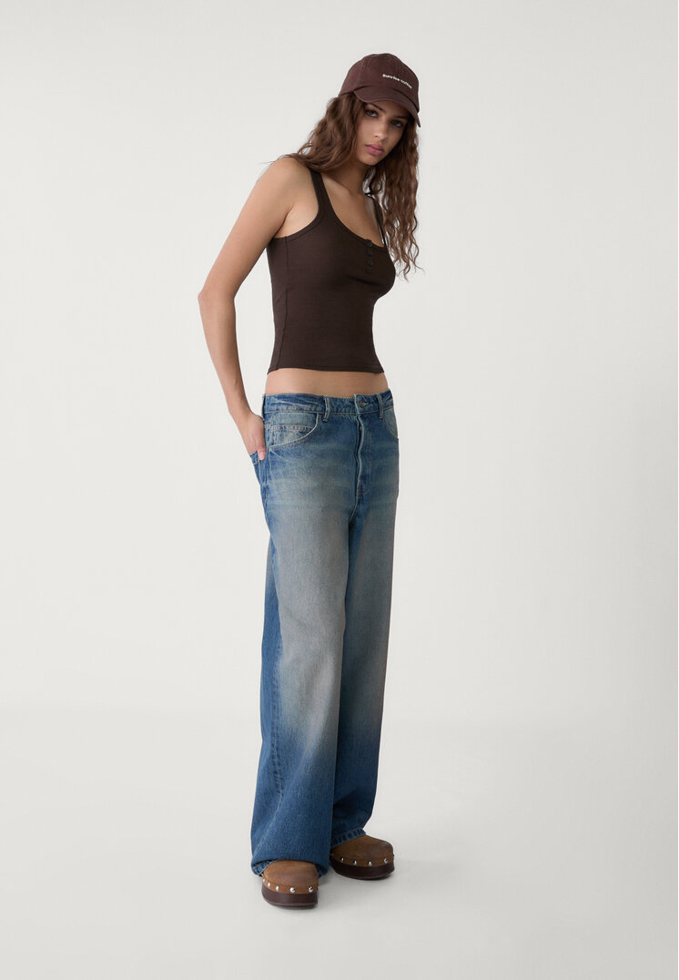 Stradivarius Luźne jeansy baggy Denimowy średni Light Blue 40