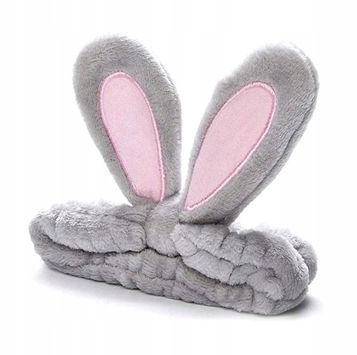 MIĘCIUTKA OPASKA DO WŁOSÓW KOSMETYCZNA PLUSZOWA USZY KRÓLIKA SZARE