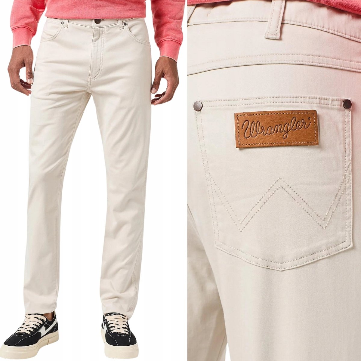 Wrangler LARSTON SLIM Stone DOPASOWANE BEŻOWE SPODNIE MATERIAŁOWE W34 L34