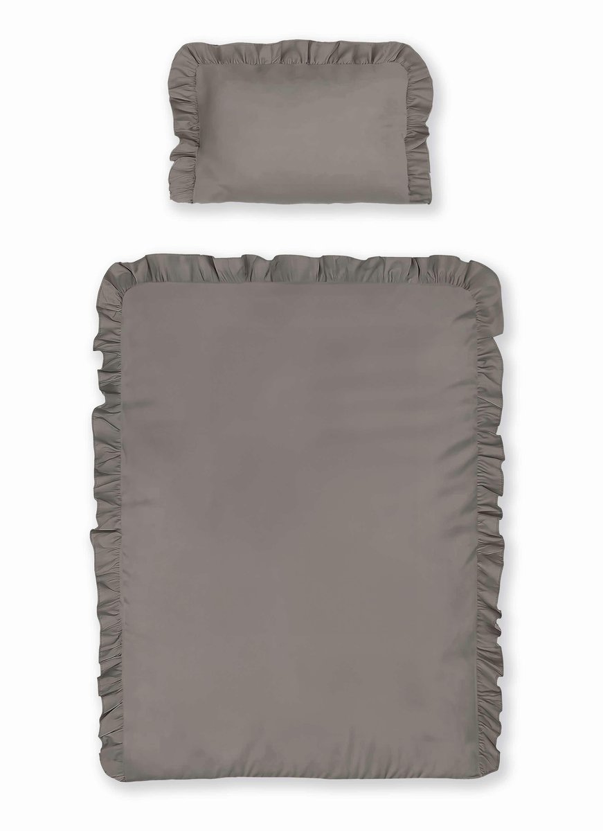 Pościel 100x135 szara ciemna dziecięca jednobarwna z falbanką Mayamoo
