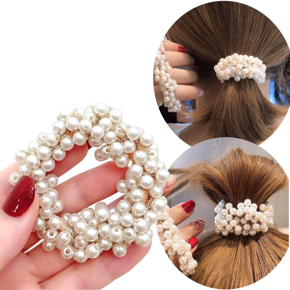 PEREŁKOWA GUMKA DO WŁOSÓW PEREŁKI DO KOKA KUCYKA ECRU