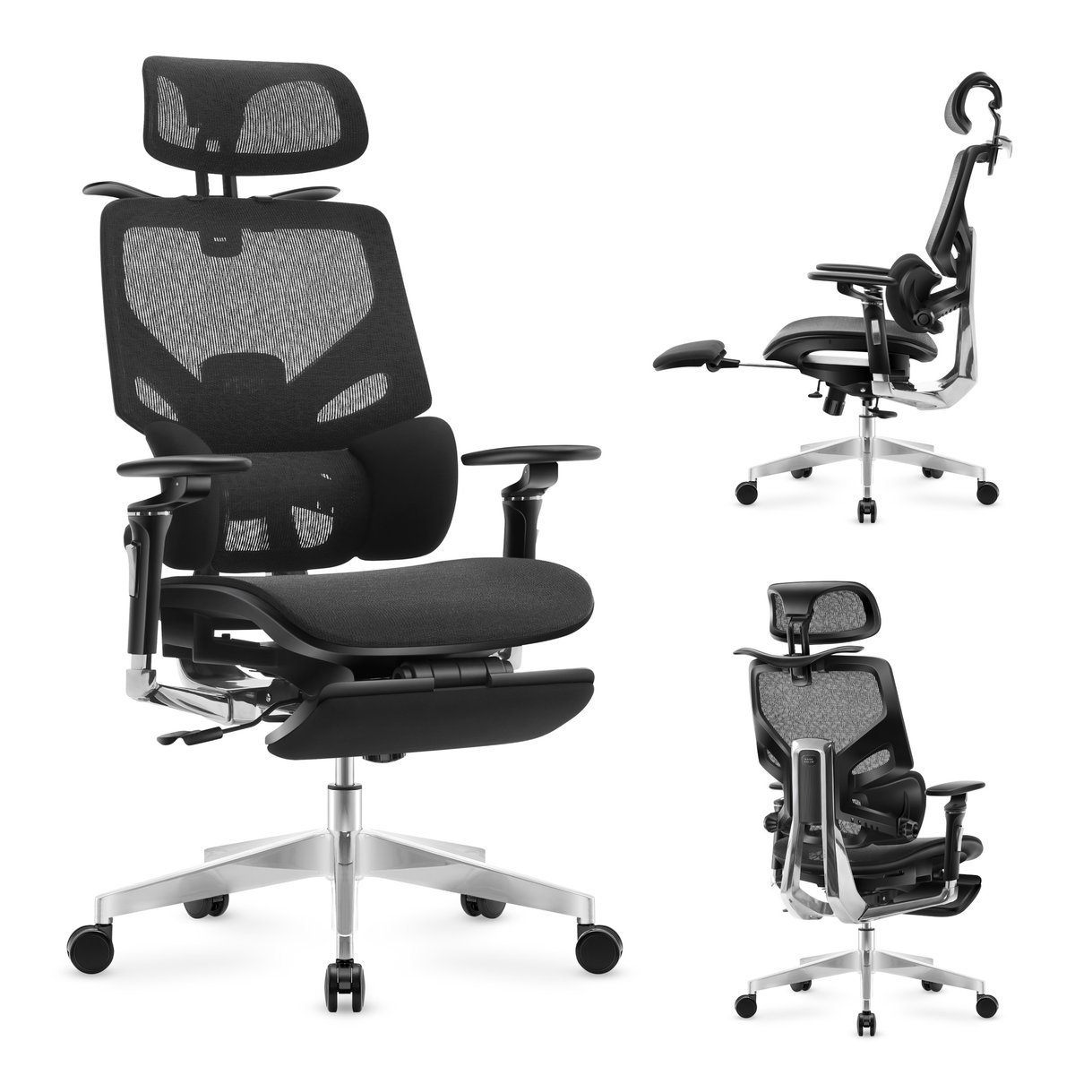 Fotel biurowy ergonomiczny Mark Adler Expert 9.6, Regulowany, z podnóżkiem, Czarny