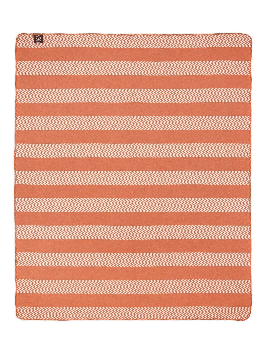 Narzuta pled 165x200 Pasy w zygzaki rudy koc wykończony szydełkiem