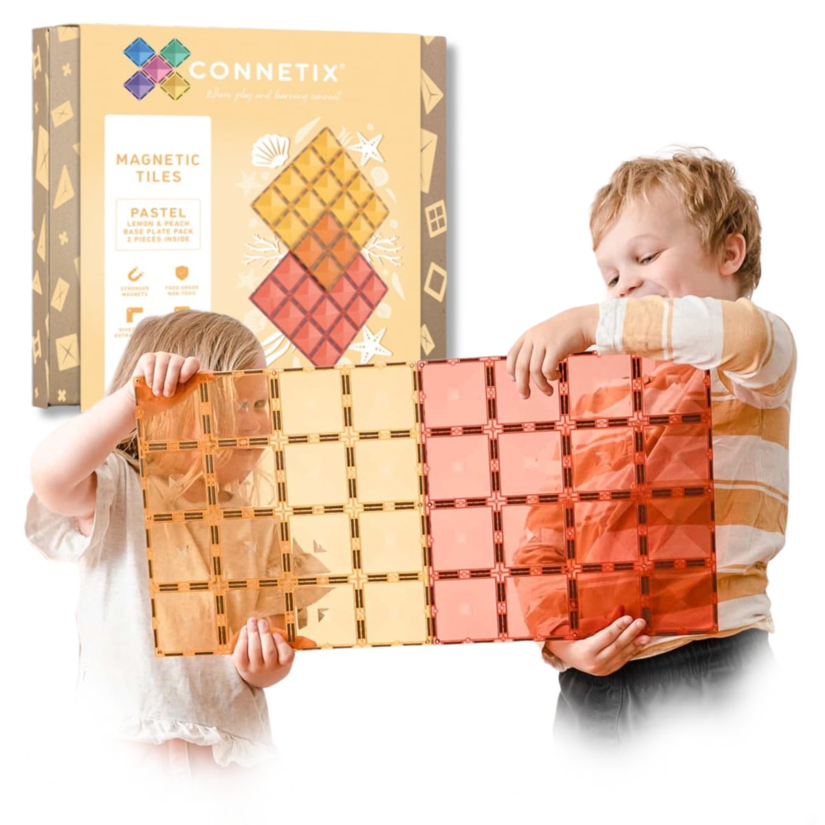 Magnetyczne klocki Connetix - płytki Pastel Lemon & Peach Base 2 el.
