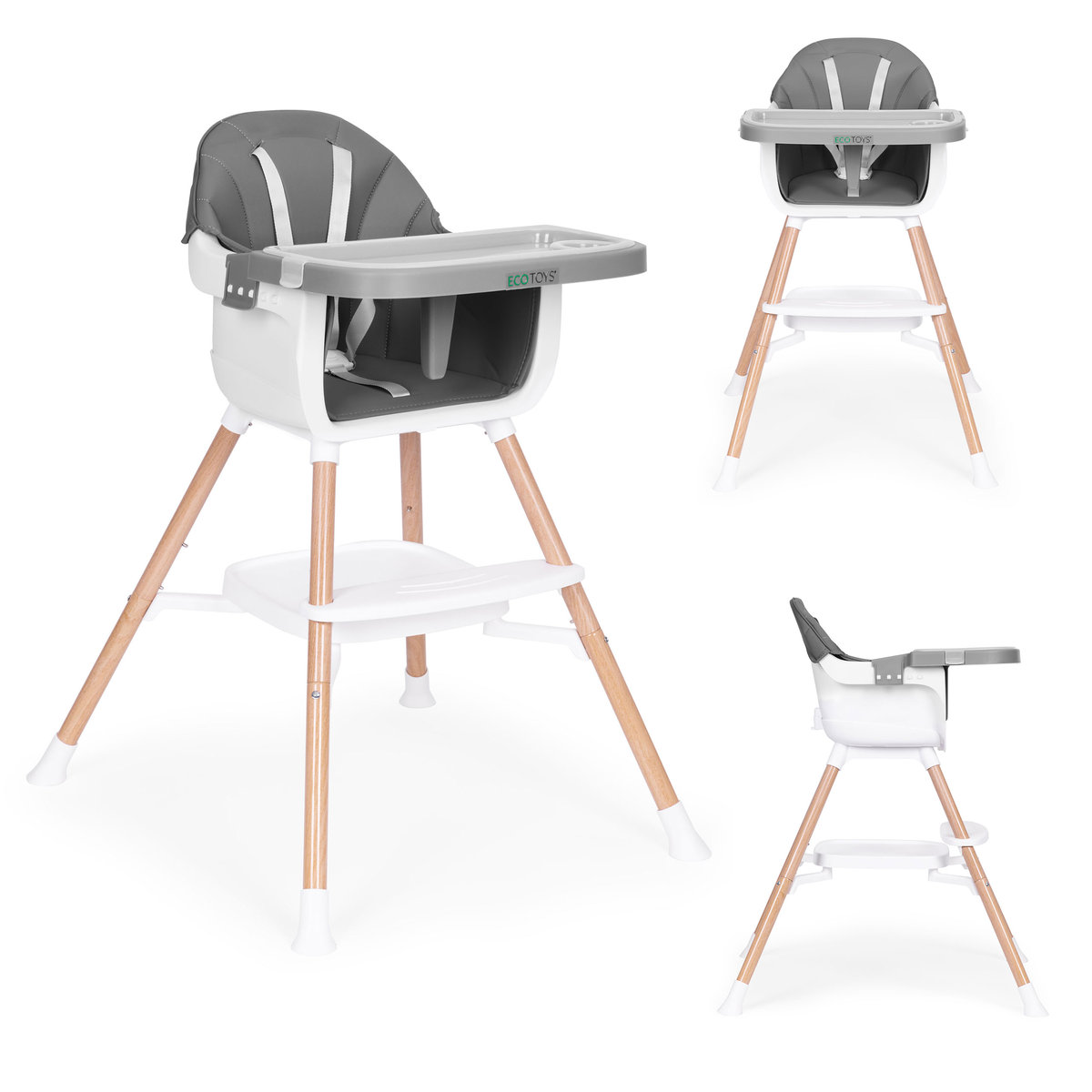 FOTELIK KRZESEŁKO DO KARMIENIA DZIECI 2W1 SZARY ECOTOYS
