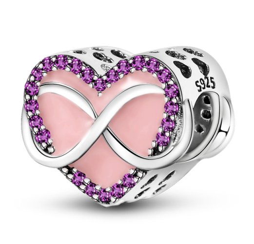 Zawieszka Charms SREBRO 925 Koralik do PANDORA Różowe Serce Znak Nieskończoności
