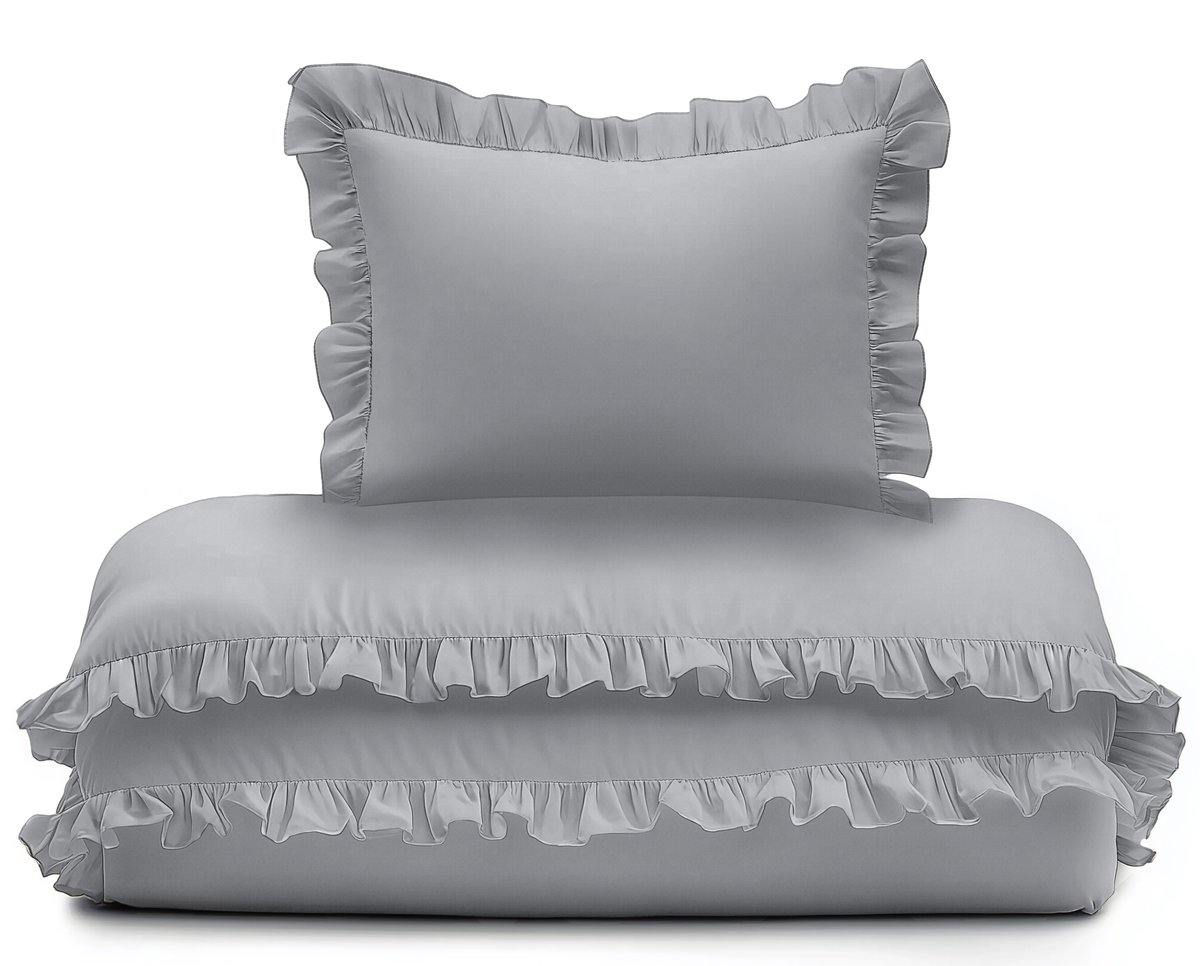 POŚCIEL DO ŁÓŻECZKA 100X135 jasnoszara Z FALBANĄ dziecięca SZARA Z FALBANKĄ