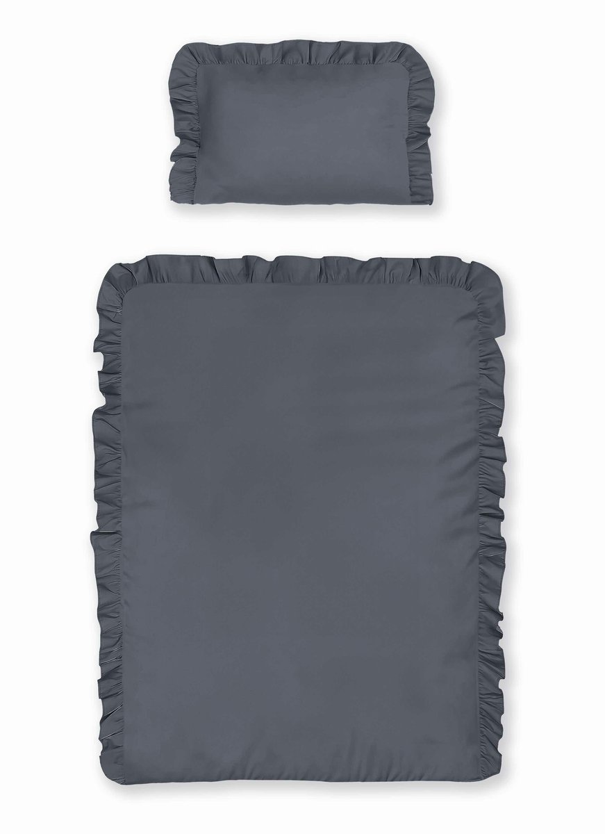 Pościel 90x120 grafitowa dziecięca jednobarwna z falbanką Mayamoo
