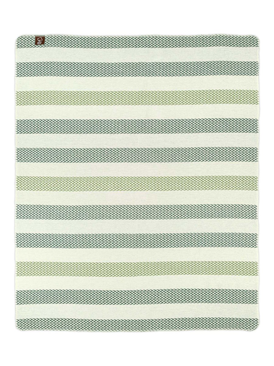 Narzuta pled 165x200 Pasy w zygzaki zielony koc wykończony szydełkiem