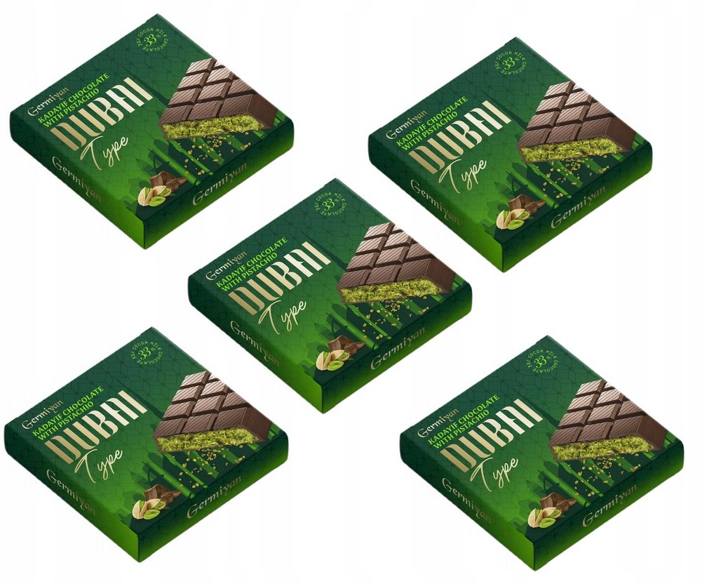 CZEKOLADA DUBAJSKA MLECZNA PISTACJOWA KADAYIF DUBAI CHOCOLATE 100G 5 SZTUK