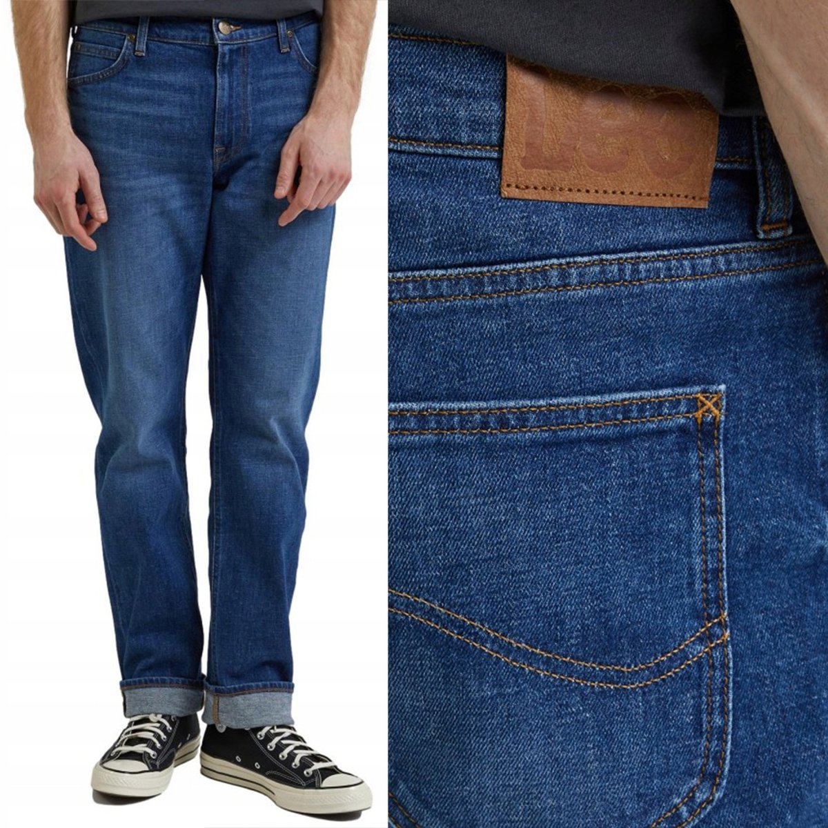 Lee WEST RELAXED Worn In LUŹNE PROSTE SPODNIE JEANSOWE CIEMNY DżINS W38 L34