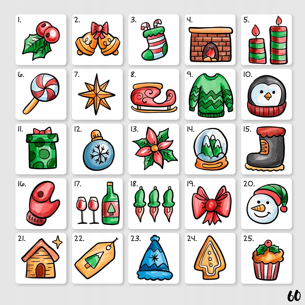 Naklejki Świąteczne Kalendarz Adwentowy 60 20X20