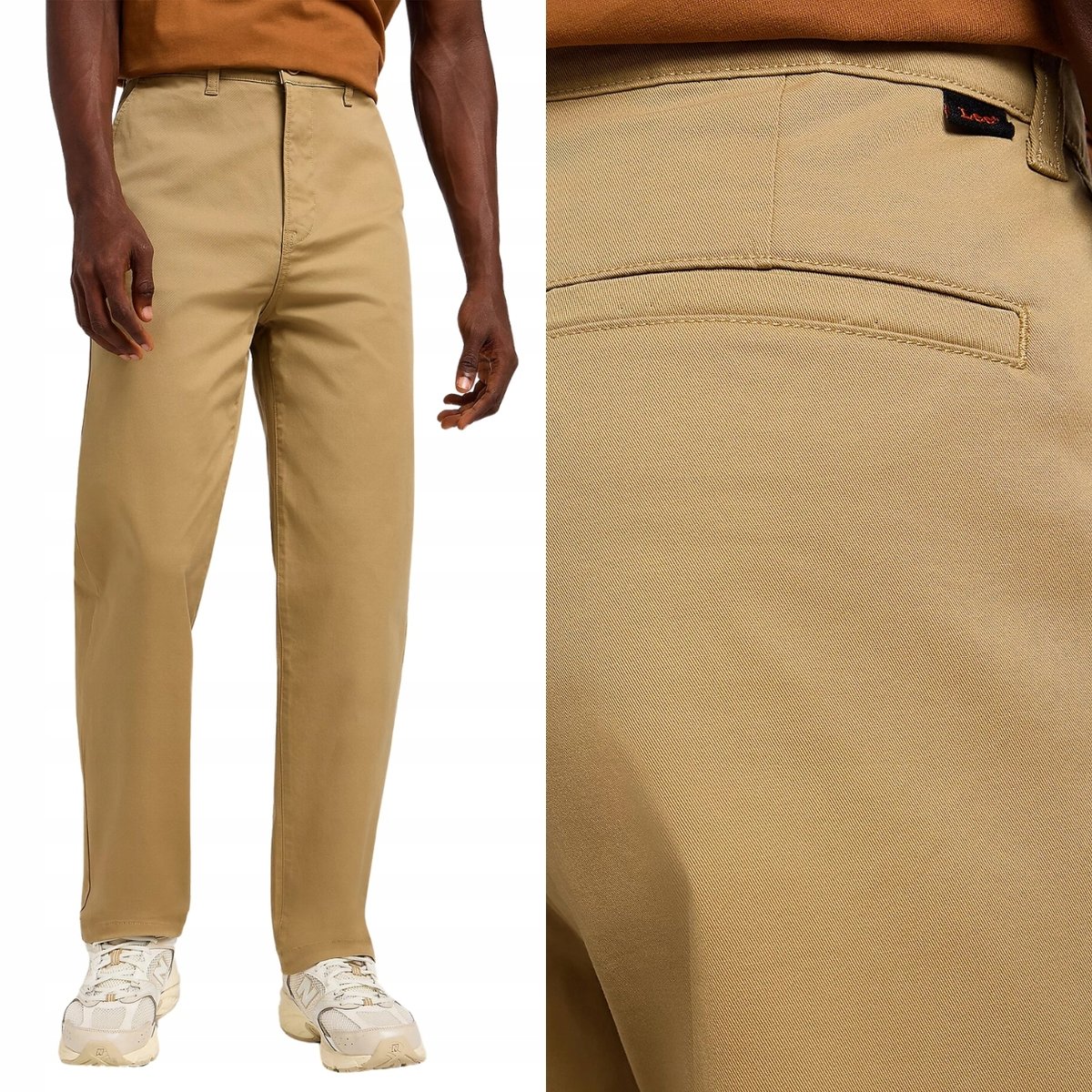 Lee RELAXED CHINO Clay Chetopa Twill LUŹNE BRĄZOWE CHINOSY W32 L34