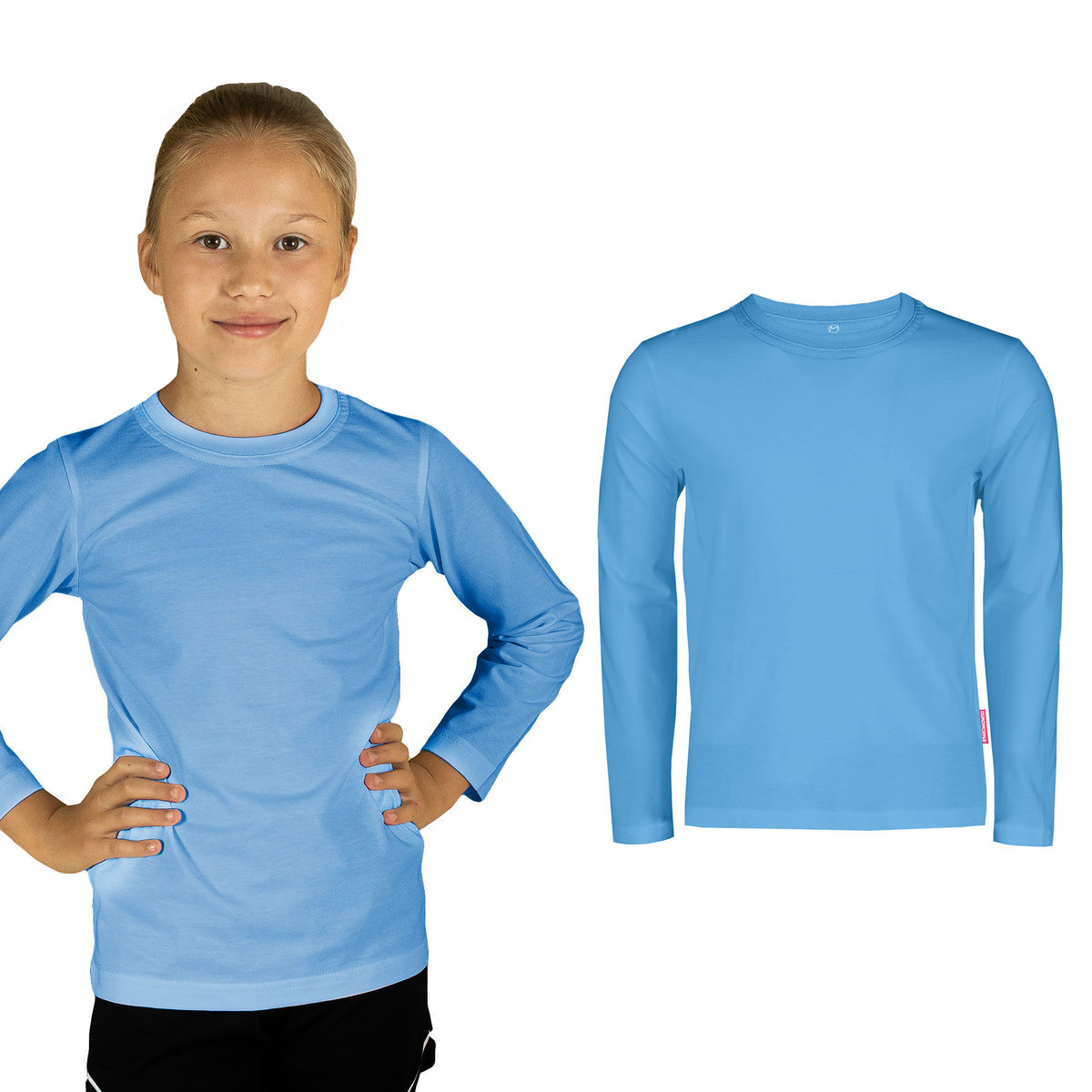 BLUZKA KOSZULKA DZIECIĘCA DŁUGI RĘKAW BAWEŁNIANA DŁUGA POLSKI PRODUCENT DLA CHŁOPCA DZIEWCZYNKI BŁĘKITNA 110