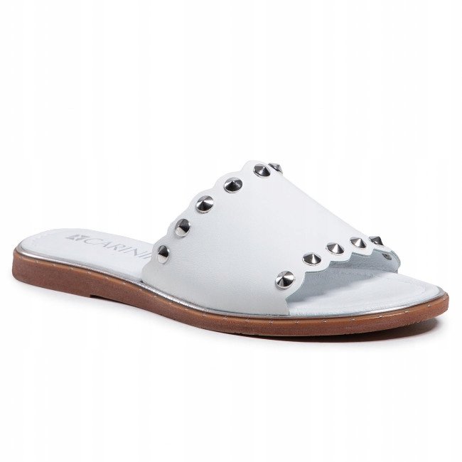 Bia��e klapki damskie Carinii B6025-187 sk��ra naturalna p��aski obcas r.39