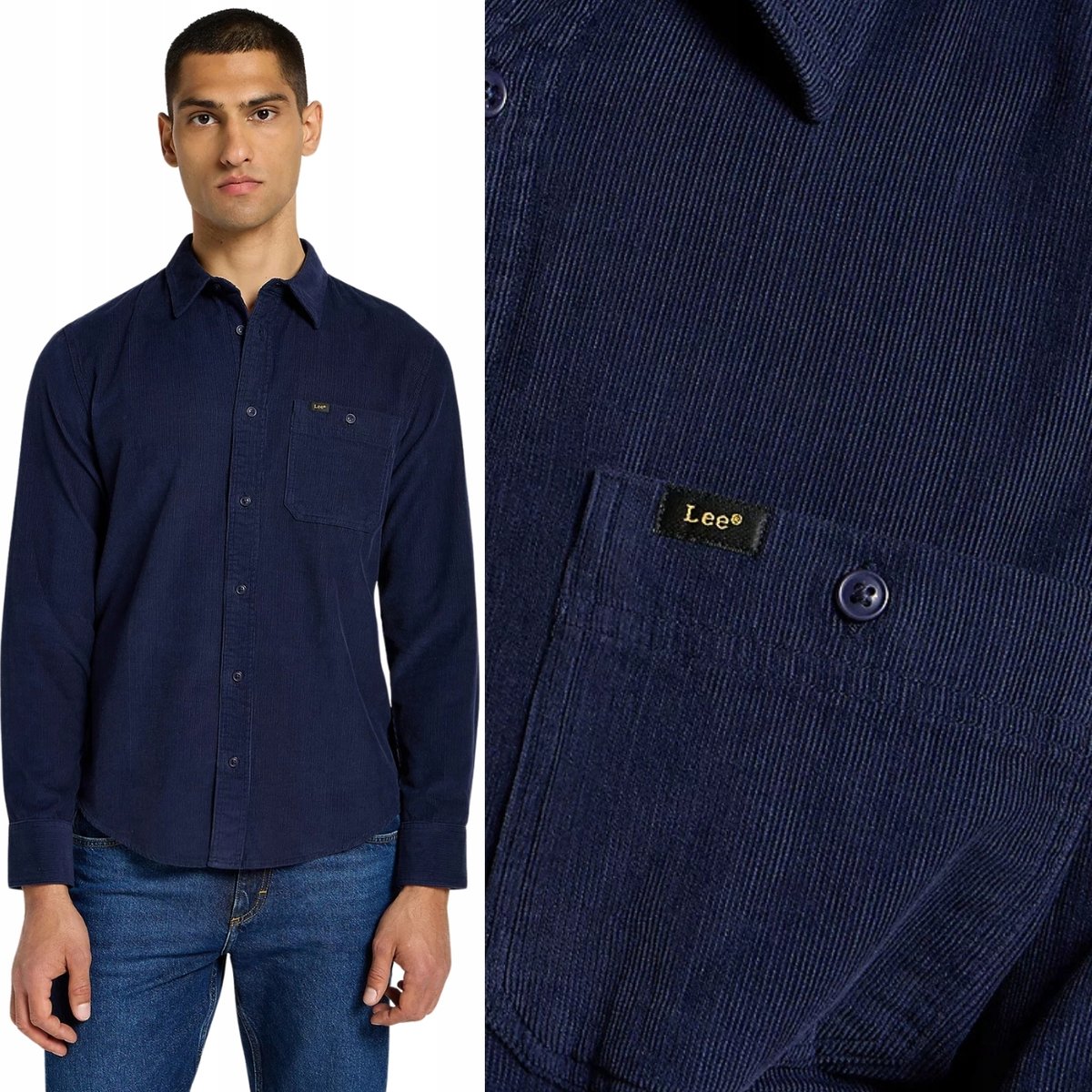 Lee LEESURE SHIRT Real Indigo SZTRUKSOWA GRANATOWA BAWEŁNIANA KOSZULA S