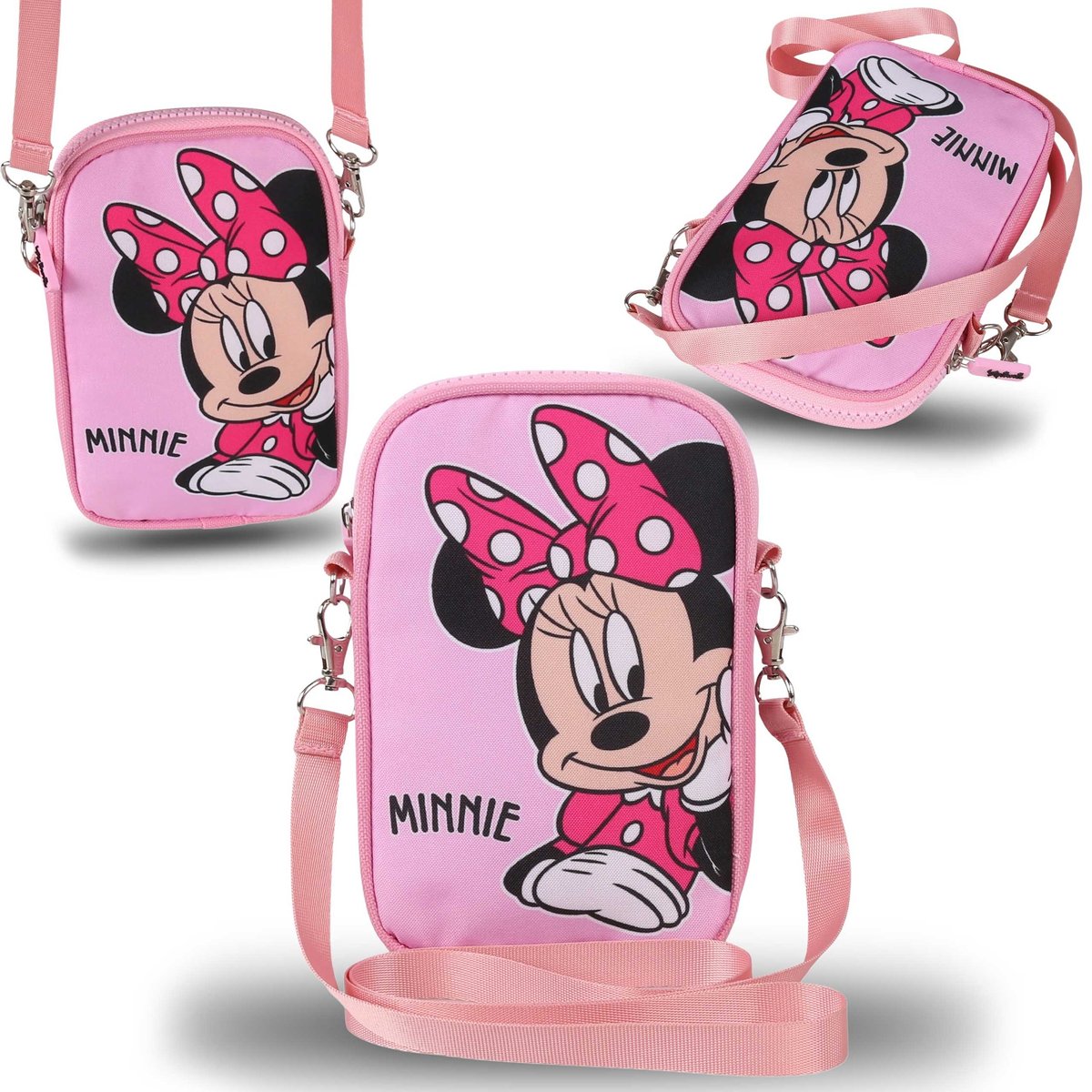 Myszka Minnie R����owa saszetka, ma��a torebka z d��ugim paskiem, mini torebka na telefon 18x2x11 cm