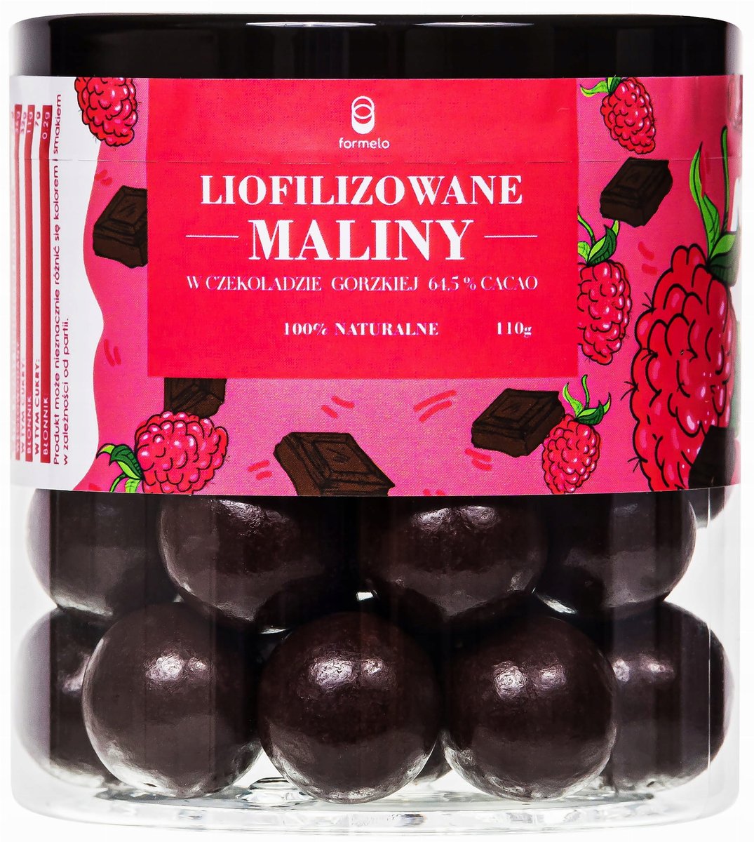 FORMELO LIOFILIZOWANE MALINY W CZEKOLADZIE GORZKIEJ 110G POJEMNIK