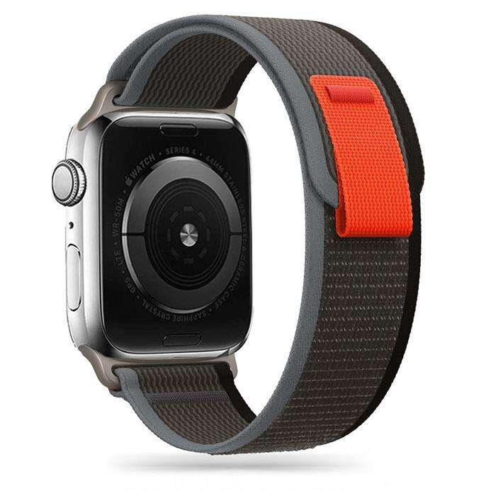 Opaska pasek NYLON APPLE WATCH 4 / 5 / 6 / 7 / 8 / 9 / 10 / SE / Ultra 1/2 (42 / 44 / 45 / 46 / 49 MM) BLACK/ORANGE