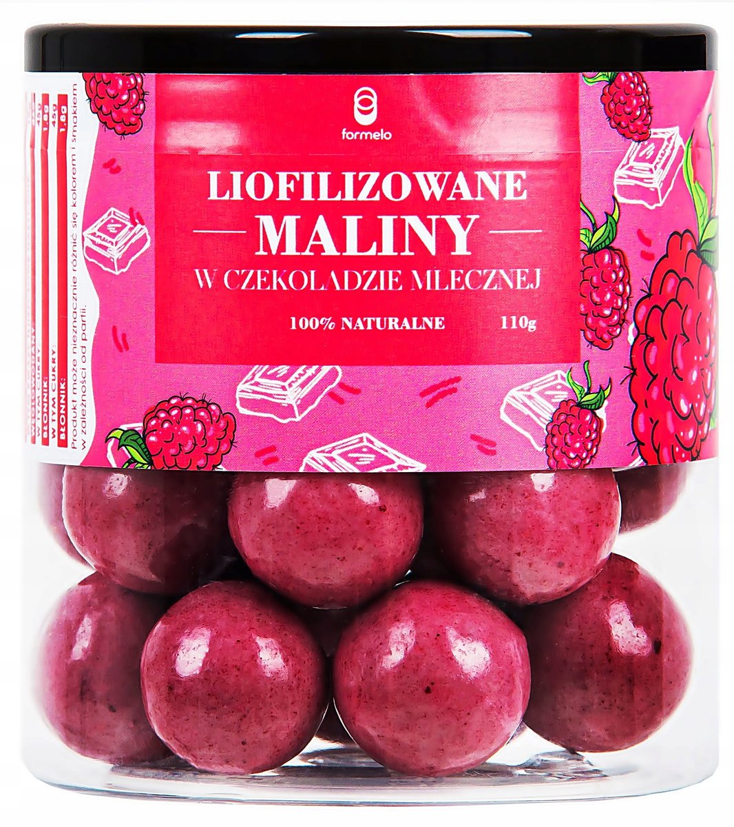 FORMELO LIOFILIZOWANE MALINY W CZEKOLADZIE MLECZNEJ 110G POJEMNIK
